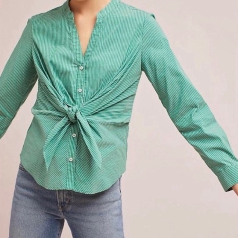 Anthropologie Maeve Katherine Tie Front Button Up Blouse 4